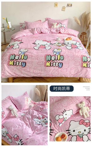 Cute Double Cotton Bedding Set with Four-Piece Linens, Pillowcase, Textile for Girl's Dormitory Bedclothes