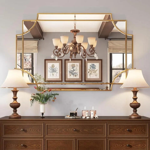 32"x48" Large Gold Mirror Wall, Modern Decorative Rectangle Vanity Mirror Bevelled Full Length Mirror Bathroom Living