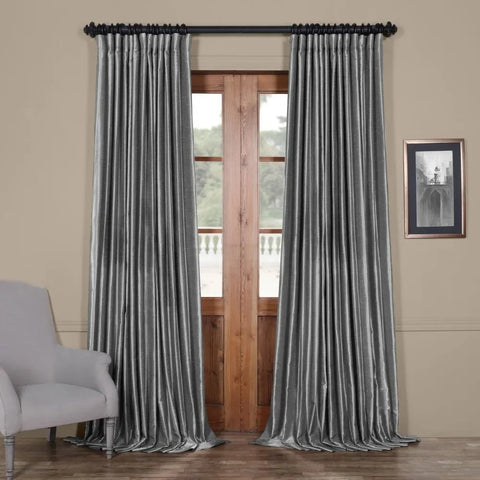 Extra Wide Faux Silk Blackout Curtains 96 Inches Long Vintage Textured Blackout Curtain (1 Panel), 100W x 96L, Storm Grey