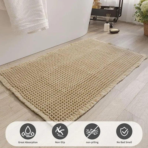 Boho Style Waffle Bath Mat, 1 Count Non-slip Washable Bath Rug, Super Absorbent Bath Mat, Soft Shower Mat for Bathroom Floor,Tub