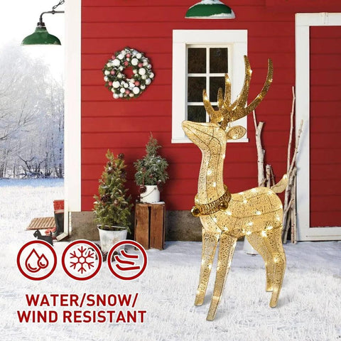 Christmas Reindeer Outdoor Decoration, 70 Warm White Lights Reindeer Yard Decoration 3D White Deer, 4-foot Outdoor Decoration