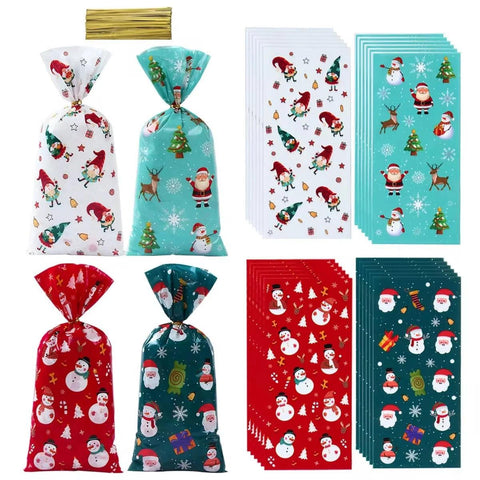 25/50/100pcs Christmas Candy Bags Christmas Decorations 2024 Santa Gift Bag Navidad Xmas Gift Bags Cristmas Cookies Packing Bag