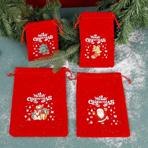 10/1pcs Merry Christmas Velvet Bags Candy Snack Drawstring Pouch Wrapping Bag Xmas Gifts Bracelet Jewelry Packaging Storage Bags