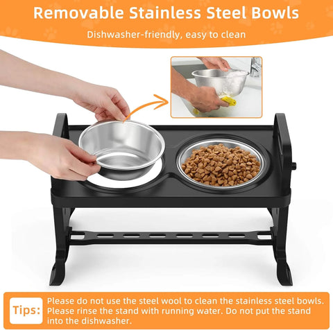 Raised Double Pet Food Bowls: Non-slip, Adjustable Dishes for Cats & Samll Dogs