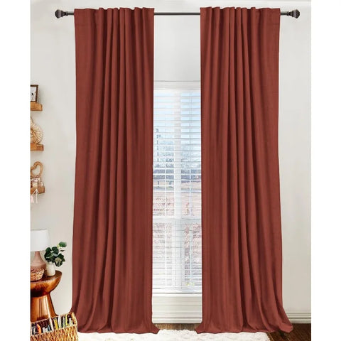 100% Blackout Shield Linen Blackout Curtains for Bedroom 96 Inches Long,Back Tab/Rod Pocket Living Room Drapes,