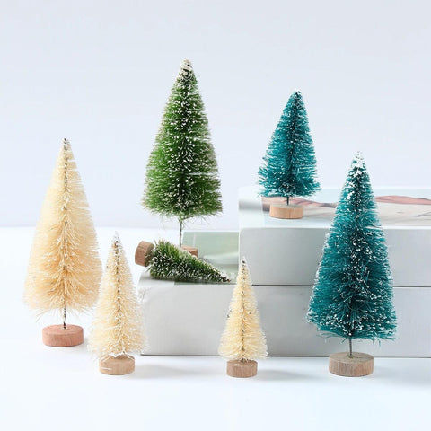 Artificial Mini Wooden Christmas Tree Blue Green White Gold Tower Pine Small Sisal Christmas Tree Tabletop Ornament Decor