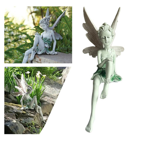 White Resin Fairy Statue Ledge Shelf Fountain Decorative Figurine Porch Angel Sculpture for Garden Courtyard Backyard Ornment