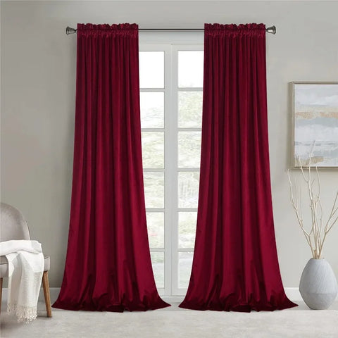 Velvet Curtains 2 Panels Set, Block Light Thermal Insulated Velour Rod Pocket Drapes for Bedroom and Living Room