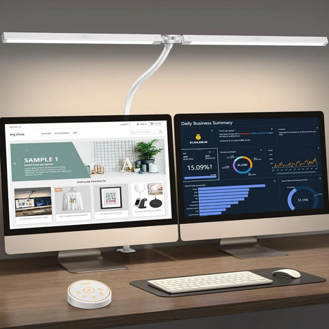 Led Desk Lamp for Office Home - Eye Caring Architect lamp with Clamp,Dual Screen Computer Monitor Gooseneck Smart Light: 24W 5 C