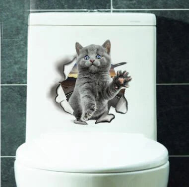 Sunchamo Cute Cat 3D Cracked Toilet Sticker Wall Stickers Fridge Car Seat  DIY Living Bath Room Home Decor Wallstickers Bedroom