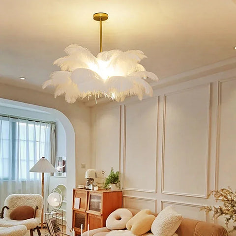 Modern Ostrich Feather Lamp Led Pendant Lights Living Room Home Decor Bedroom Indoor Lighting Chandelier Hanging Light Fixture