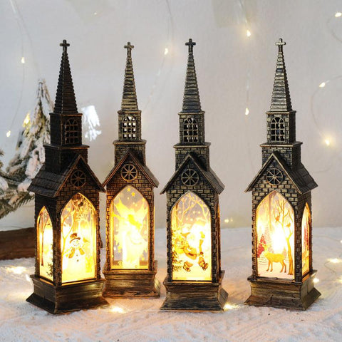 Christmas Decoration LED Electronics Wind Lantern Small Church Ornament Catholic Angel Jesus Holy Family Home Room Shelf Garnish