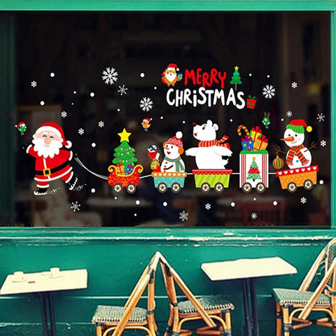 Christmas Wall Window Stickers Marry Christmas Decoration For Home 2024 Christmas Ornaments Xmas Navidad Gift New Year 2025