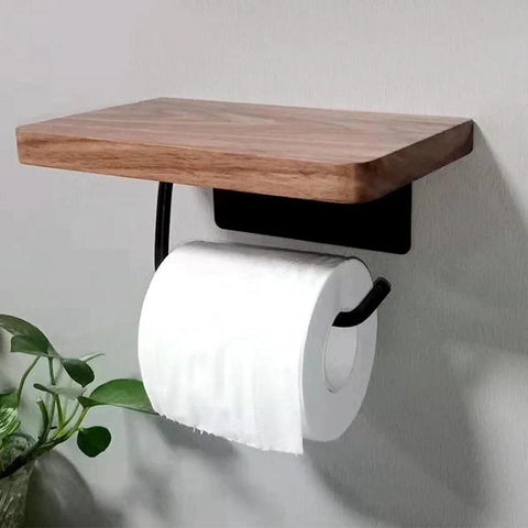 304 Stainless Steel Toilet Paper Holder with Natural Walnut Wooden Shelf Tissue Roll Hanger Wall Mounted Paper Towel Bar NEW