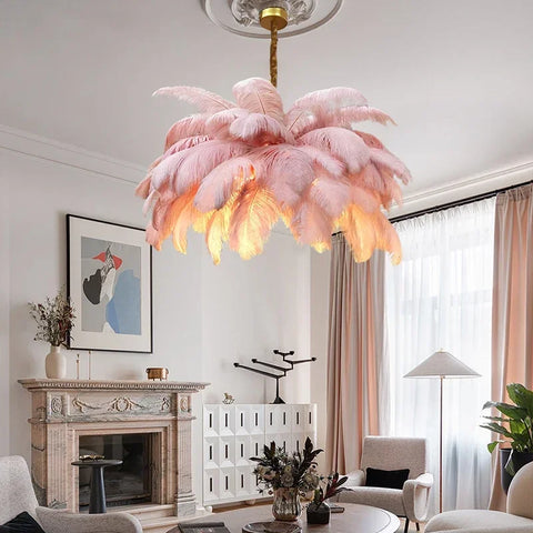 Modern Ostrich Feather Lamp Led Pendant Lights Living Room Home Decor Bedroom Indoor Lighting Chandelier Hanging Light Fixture