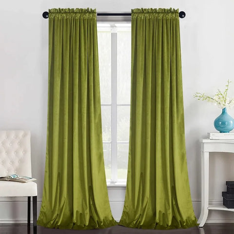 Velvet Curtains 2 Panels Set, Block Light Thermal Insulated Velour Rod Pocket Drapes for Bedroom and Living Room