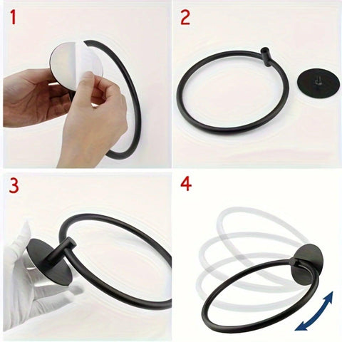 Matte Black Stainless Steel Towel Ring - Stylish Wall Mount Circular Towel Rack for Modern Bathrooms. Elevate Your Decor!