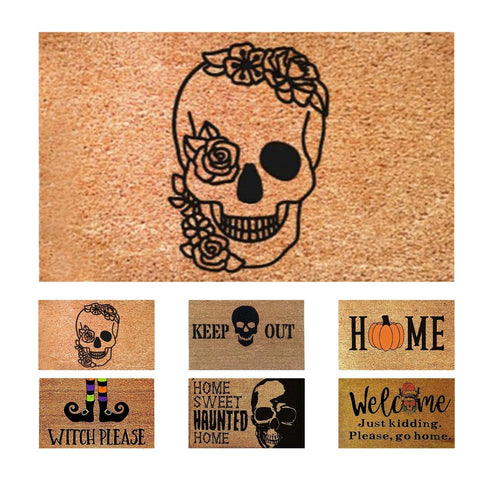 Halloween Doormat Polyester Skull Outdoor Entrance Rug Mat Halloween Door Decoration Washable Indoor Rugs