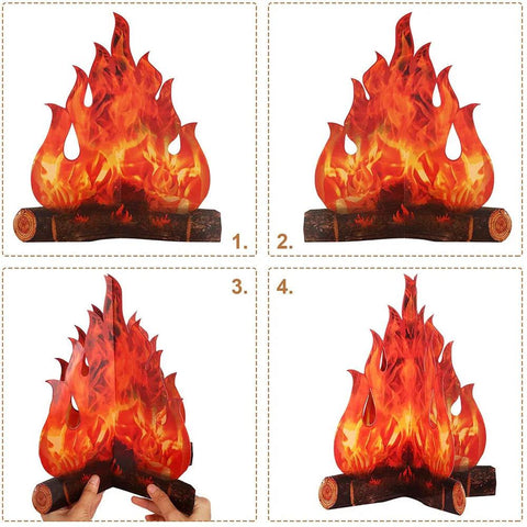 3D Decorative Cardboard Campfire Centerpiece Artificial Fire Fake Flame Paper Party Decortion Flame Torch for Christmas New Year