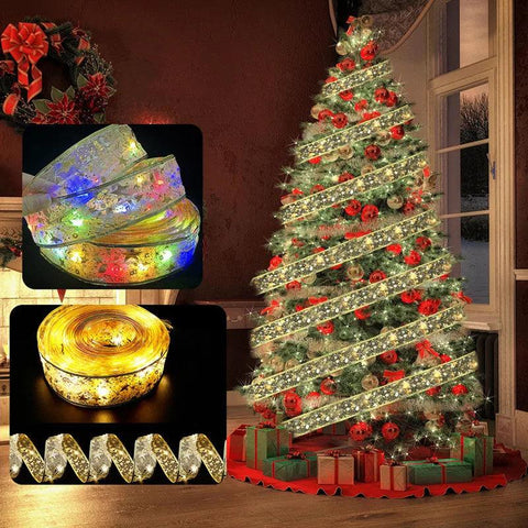 Christmas Decoration LED Ribbon Fairy Lights Christmas Tree Ornaments for Home 2024 DIY Bows Light String Navidad New Year 2025