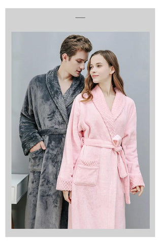 Female Autumn and Winter Warm Long Coral Velvet Thick Couple Bath Bathrobes Men Women Pajamas Shower Robe Bath Towels For Adults