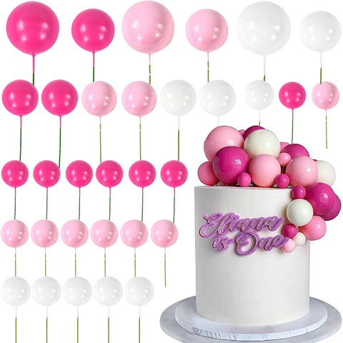 32Pcs/set Ball Cake Toppers Pink Gold Pearl Balls Cupcake Topper Flags for Kids Birthday Party Wedding Decorations Baby Shower