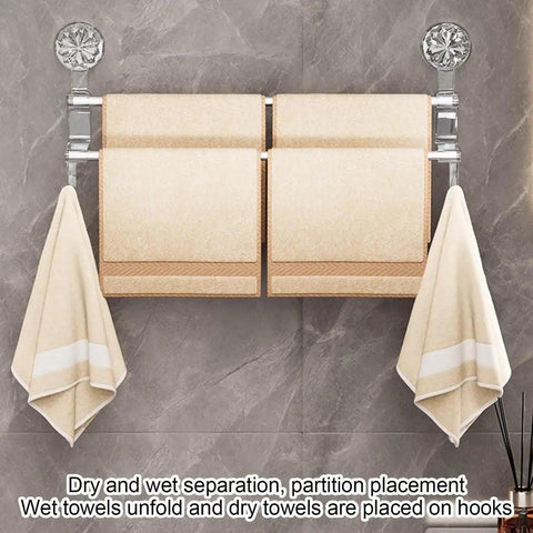 Bathroom Towel Rod Suction Cup Wall Mounted Storage Rack With Hook Self Adhesive Towel Bar Stainless Steel Bath Towel Accessory