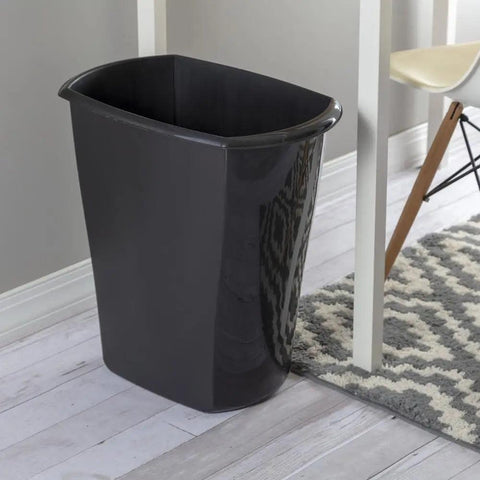 Rectangular 10 Gallon Black Wastebasket Plastic Kitchen Trash Can Stylish Contemporary Design Easy-to-Clean Surface Comfortable