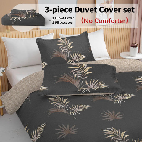 3pc Yellow and Brown Leaves Design Bedding Set Quilt Cover with Zipper Closure 1 Duvet Cover and 2 Pillowcases