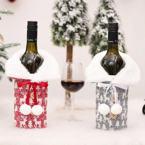 Creative Christmas Wine Bottle Set Golden Velvet Dress Wine Bottle Covers Sleeve Santa Snowman Xmas New Year Dinner Table Decor