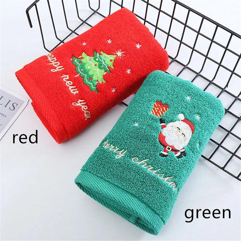 1PC 35*75cm Bathroom Towel Coral Fleece Absorbent Microfiber Christmas Tree Santa Embroidery Face Towels Bath Towel  Xmas Gifts