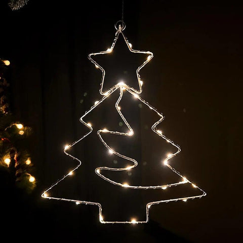 Xmas Tree Iron Frame LED Light String Window Hanging Ornament 2024 Christmas Decoration For Home 2025 New Year Party Gift Supply