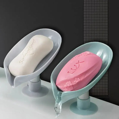 2pcs Drain Soap Holder Leaf Shape Soap Box Suction Cup Tray Drying Rack for Shower Sponge Container Kitchen Bathroom Accessories