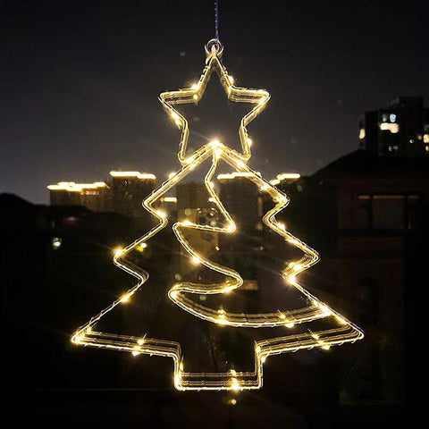 Xmas Tree Iron Frame LED Light String Window Hanging Ornament 2024 Christmas Decoration For Home 2025 New Year Party Gift Supply