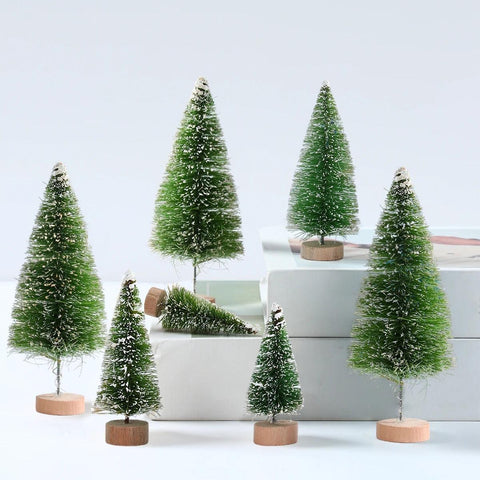 Artificial Mini Wooden Christmas Tree Blue Green White Gold Tower Pine Small Sisal Christmas Tree Tabletop Ornament Decor