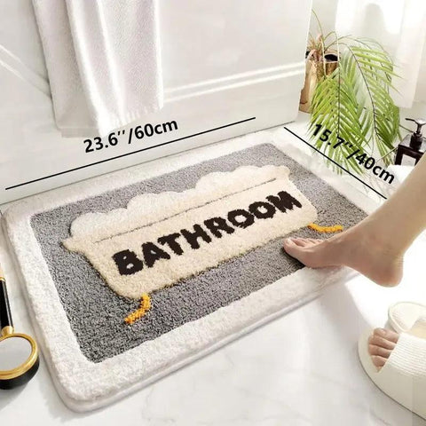 Bathroom Mat, 1 Count Bathroom Rug, Letter Floral Pattern Non Slip Soft Water Absorbent Bath Mat for Home Decor