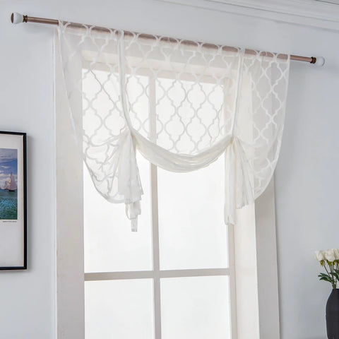 White Kitchen Curtain Cafe Tiers Linen Textured Semi Sheer Boho Farmhouse Short Curtains for Small Bathroom Basement Window