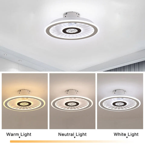 Modern Ceiling Fan Light LED 3 Color Changes Dimmable Chandelier Lamp Semi Flush Mount