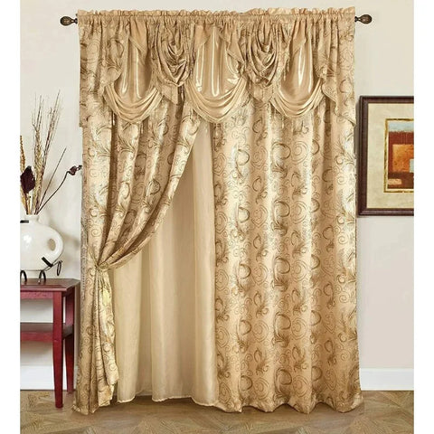 Jacquard Luxury Window 1 Panel Set Curtain with Attached Valance and Backing Bedroom