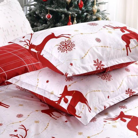 Christmas Duvet Cover Reversible Printed Comforter Cover Set Christmas Holiday Decorative Bedding Soft Microfiber Red Duvet 2Pil