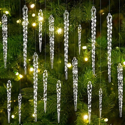 12/24/36pcs Crystal Clear Christmas Tree Ornaments Icicle Decorations For Holiday & Winter Party Decor Holiday Decorations