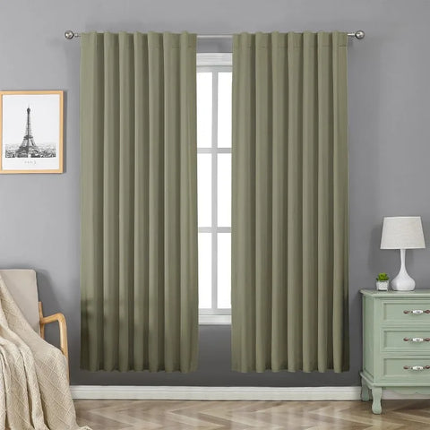 Blackout Linen Curtains Long 100% Blackout Drapes 95 inch Length 2 Panels Set