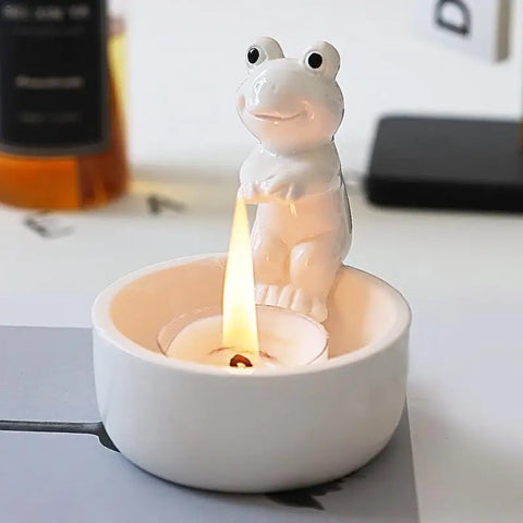 Tealight Candle Holder Frog Ceramic Tabletop Candlestick Decor Warm Atmosphere Scented Candle Holder for Bookshelf Kitchen