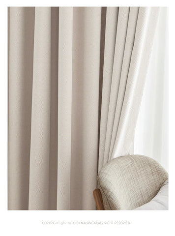 2024 new thickened French light luxury cream curtain cloth solid color bedroom living room full blackout sunscreen cotton linen