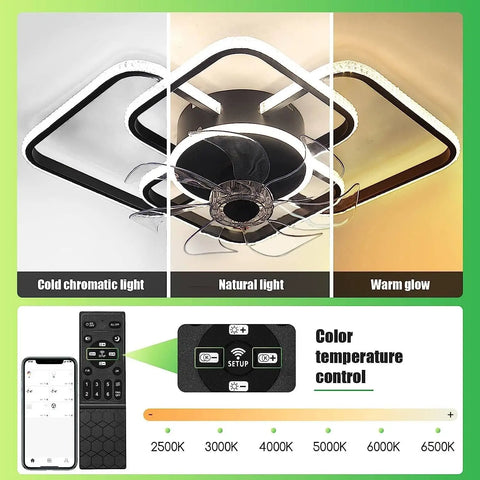 27" Ceiling Fans with Lights Remote Dimmable LED Light 6 Speed Adjustable Fan for Bedroom Living Room Decoration