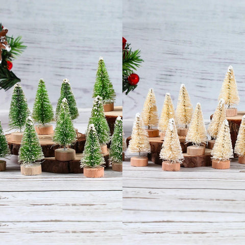 Artificial Mini Wooden Christmas Tree Blue Green White Gold Tower Pine Small Sisal Christmas Tree Tabletop Ornament Decor