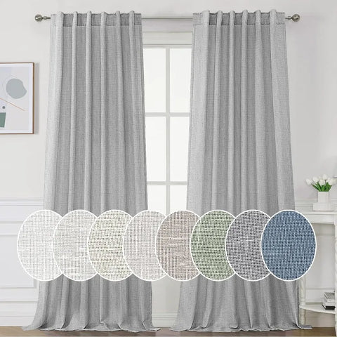 Natural Linen Curtains 108 inches Long for Living Room 2 Panels Back Tab Loop Pocket Linen Textured Light Filtering