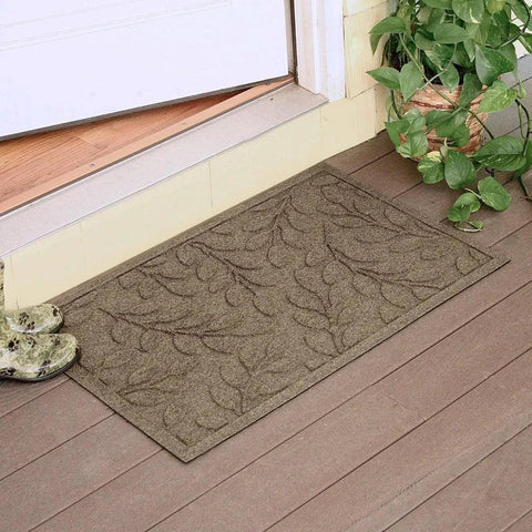 Mat, 2' X 3', Durable and Decorative Floor Covering, Skid Resistant, Indoor/Outdoor, Brittney Leaf Design, Camel, Rug, Mat