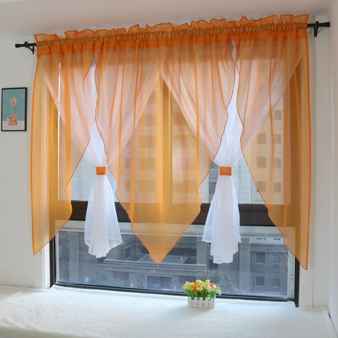 Solid Voile Veil Livingroom Balcony Bedroom Curtain Sheer Short Kitchen Window Treatments