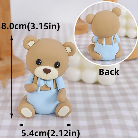 New 3D Bear Cake Topper Baby Shower Bear Decoration Boy Girl Happy 1st Birthday Party Cake Decor Gender Reveals Party Supplies